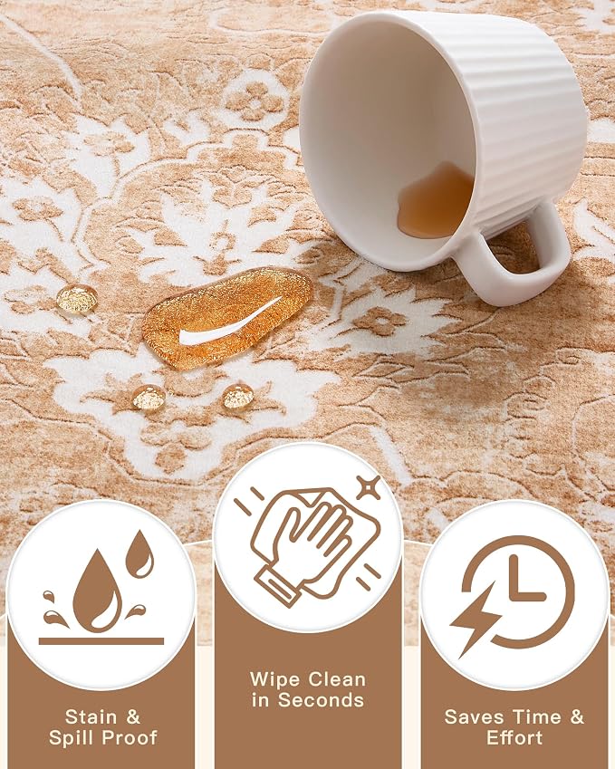 Madane 3x5 Area Rugs for Entryway,Washable Vintage Low Pile Non-Slip Throw Area Rugs, Accent Rug Floral Print Indoor Mat for Bedside Living Room Kitchen Bedroom, Jasper Orange