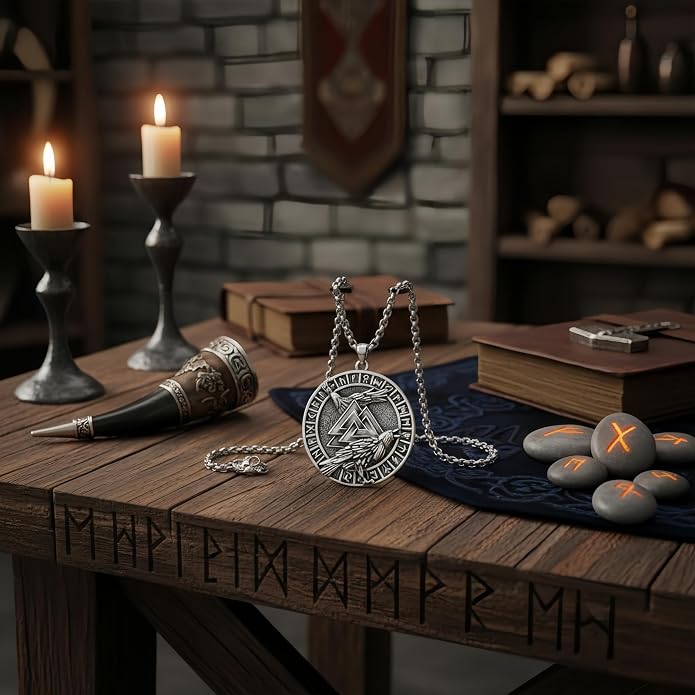 CRMAD Viking Owl/Raven Necklace Vintage Animal Totem Pendant Rune of Lune Jewelry Gift for Men and Women 24 in Chain