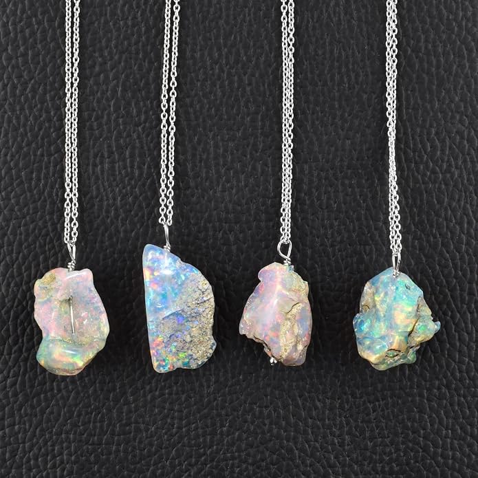 Raw Gemstone Dainty Pendant Necklace for Women, Trendy Healing Chakra Crystal, Birthstone Handmade 925 Sterling Silver Adjustable 18 inch Chain Jewelry, Birthday Gifts