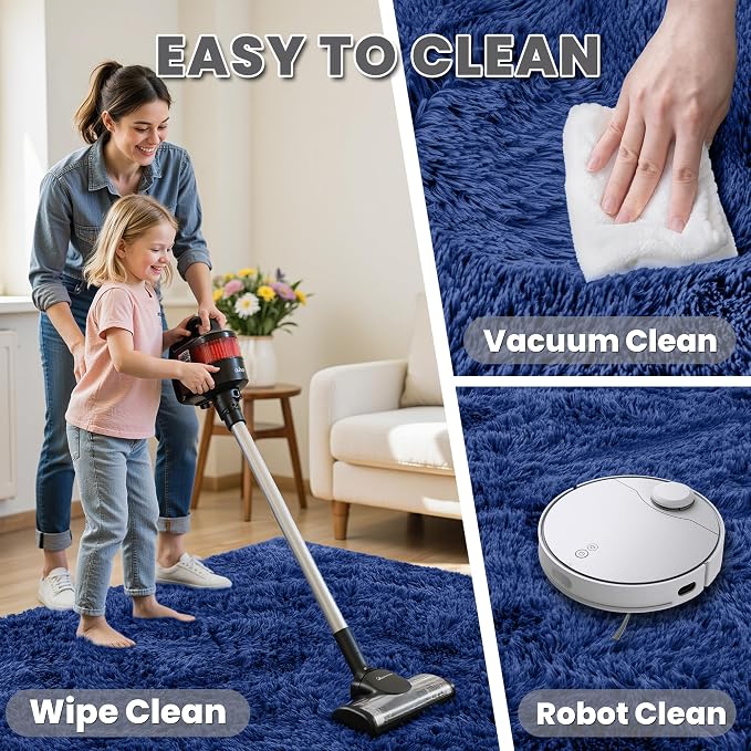 5x7 Area Rugs for Living Room Rug: Soft Fluffy Shag Blue Rugs for Bedroom, Non-Slip Large Fuzzy Plush Rug Indoor Floor Carpet for Nursery Kids Boys Girls Room, Dorms, Playroom, Modern Home Decor