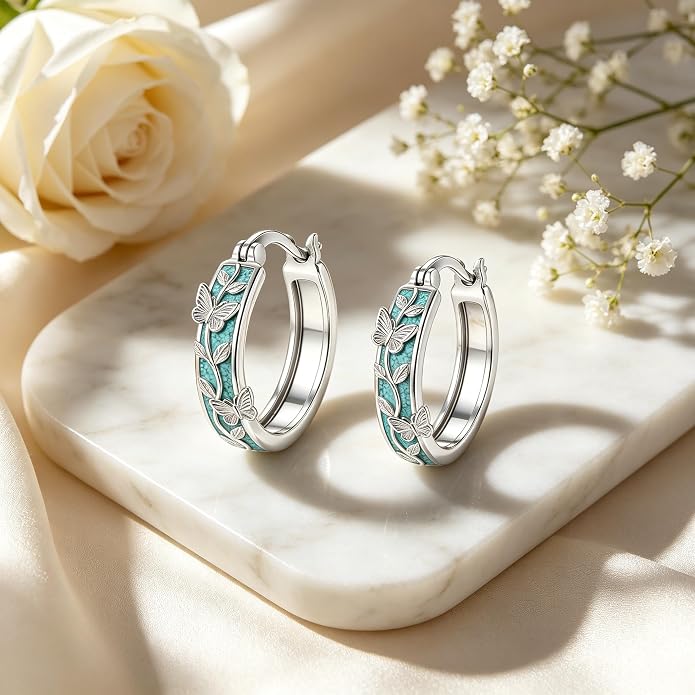 Opal/Turquoise Huggie Earrings 925 Sterling Silver Opal/Turquoise Small Animal Huggie Hoop Earrings Animal Huggies Earring Jewelry Gifts for Women Mom Her