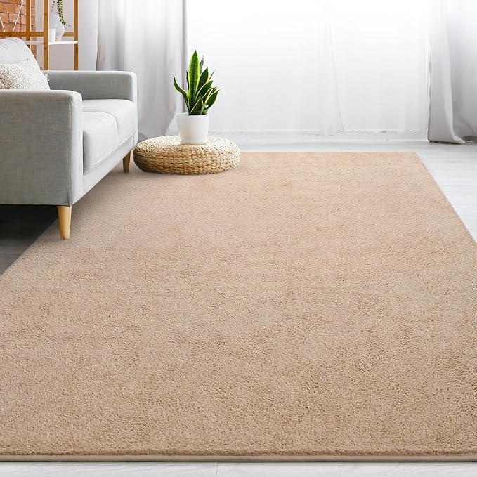 Gifeas Large Ultra Soft Modern Area Rugs for Living Room Bedroom, 7x10 Feet Beige Thickened Memory Foam Indoor Solid Minimalist Carpets, Non-Slip Comfy Rug for Boys Girls Nursery Room Home Decor