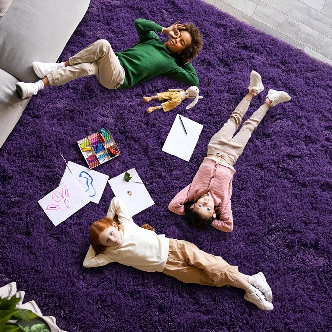 9x12 Purple Rug for Bedroom,Ultra-Soft Fluffy Area Rugs for Living Room, | Large Soft Plush Furry Non-Slip Carpet for Kids,Girls Boys and Teens Decorations Aesthetic for Dorm Nursery Classroom
