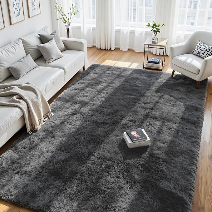 6x9 Area Rug for Living Room, Ultra Soft Fluffy Grey Rugs for Bedroom, Non Slip Large Shag Carpet, Fuzzy Plush Nursery Rug, Thick Washable Indoor Floor Carpets for Kids Office Dorm Home Decor