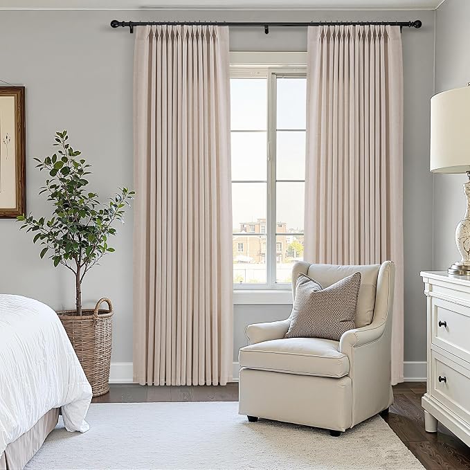 Cream Beige Extra Long Pleated Linen Curtains 108 Inches Long for Living Room 2 Panels Set Natural Pleat Drapes Back Tab Semi Sheer Neutral Boho Ceiling to Floor Window Curtain for Bedroom 9 FT
