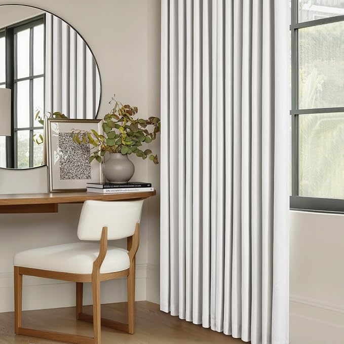 Beige White Pinch Pleated Blackout Linen 90 Inch Long Curtains 60 Inch Wide | 100% Black Out, Memory Trained, Pinch Pleat with Back Tab, Energy Efficient, Thermal Insulated Window Drapes W60xL84 1 Panel