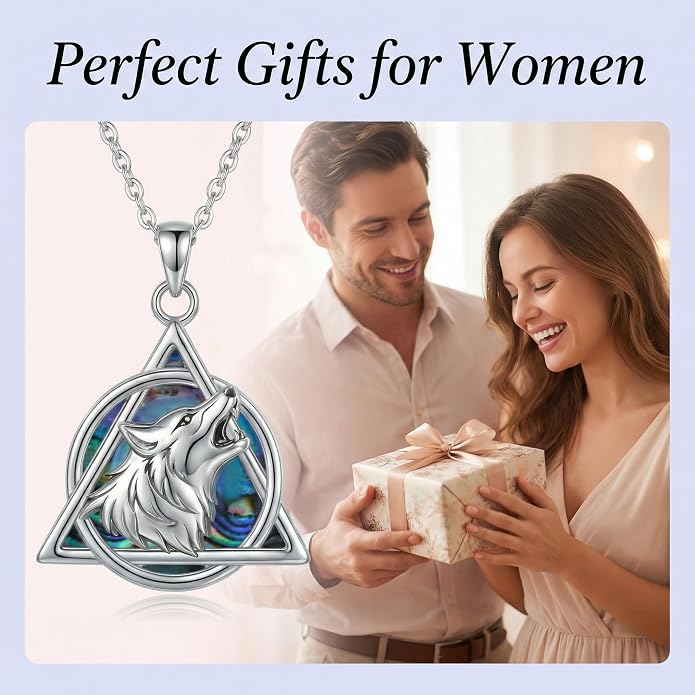 Wolf Necklace Triangle Viking Pendant Necklace Triangle Viking Wolf Jewelry Gifts for Women Men