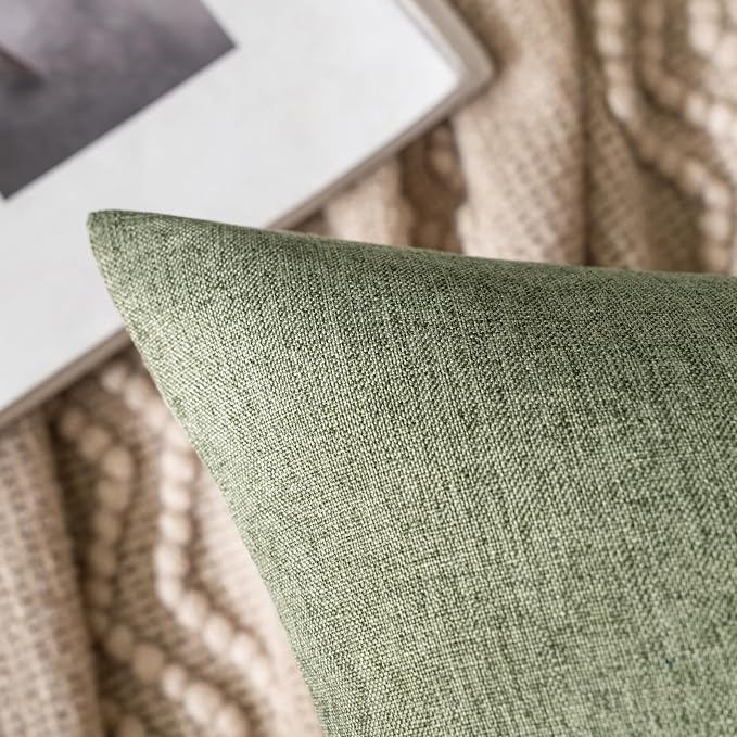 MIULEE Pack of 2 Decorative Outdoor Solid Waterproof Throw Pillow Covers Faux Linen Garden Farmhouse Cushion Cases for Patio Tent Balcony Couch Sofa 20x20 Inch Dark Green
