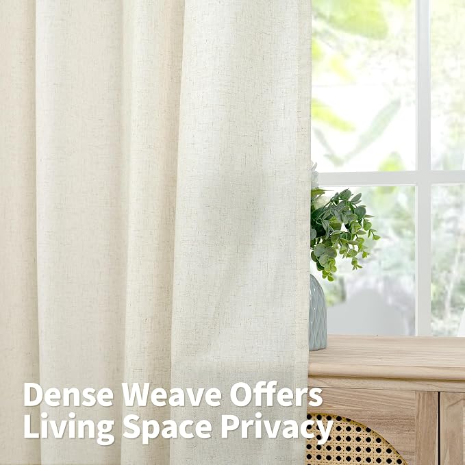 YoungsTex Short Linen Curtains 45 Inches Length for Kitchen Window - Natural Light Filtering Drapes with Grommet Semi Sheer Privacy for Bedroom Bathroom Window, 2 Panels, 42 X 45 Inch