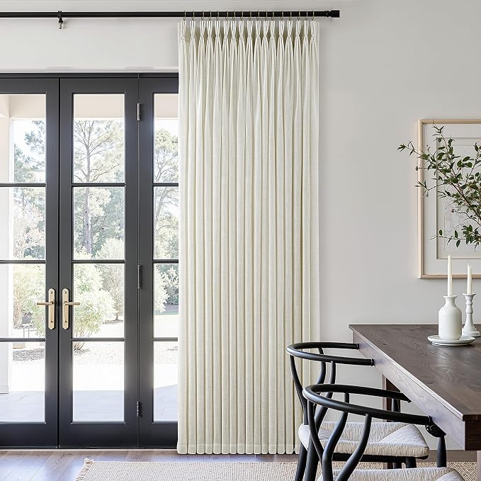 Beige Pleated Linen Curtains 120 Inch Length 2 Panels Set Semi Sheer Light Filtering Light Tan Window Drapes for Living Room Modern Viral Pinch Pleated Curtains 120 Inches with Hooks Rings Clips