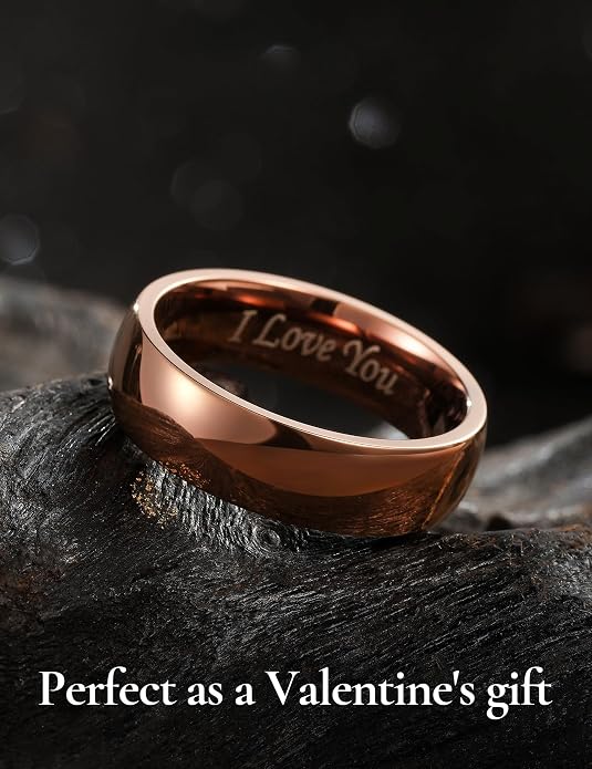 King Will 316L Stainless Steel Wedding Band for Men Women-2-8mm Width Wedding Ring in Black/Sliver/Gold Plated Laser I Love You High Polished Dome Style Promise Ring Comfort Fit Size 4-15