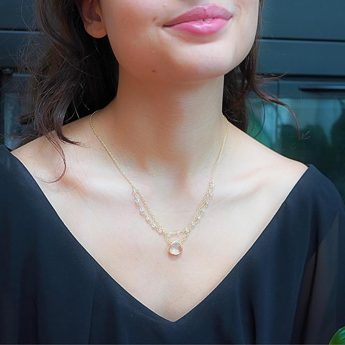 Layering Necklace for Women, Premium Layered Gold Healing Crytsal Necklaces - Tarnish Free 18K Gold Vermeil Certified S925 Classic Stack Necklace Gold Jewelry for Women - Mothers Day Gifts for Mom Wife