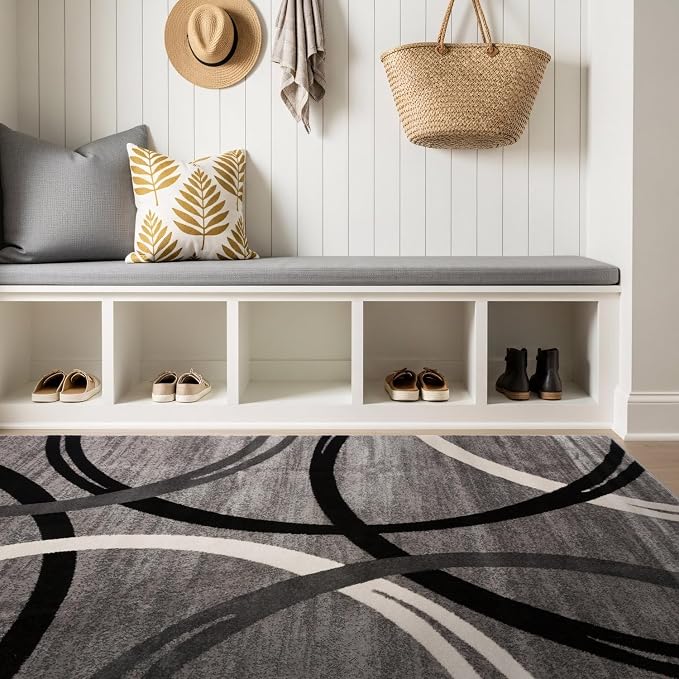 Rugshop Wavy Circles Fade-Resistant Living Room Area Rug Gray 3'3" x 5'