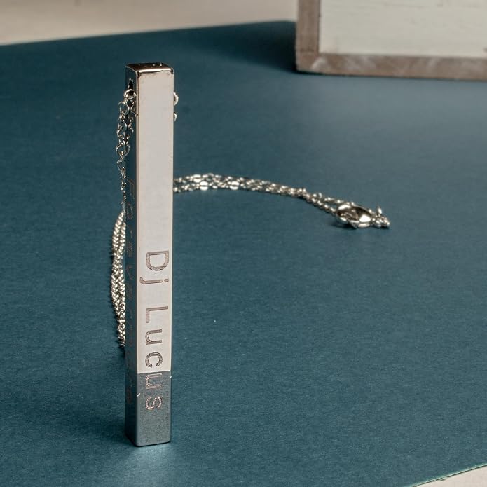 Personalized Vertical Bar Necklace for Women, 4-Side Engravable Cube Pendant, 16K Gold Silver Rose Gold Plated Stainless Steel, Dainty Minimalist Jewelry, Bridesmaid Wedding Birthday Gift