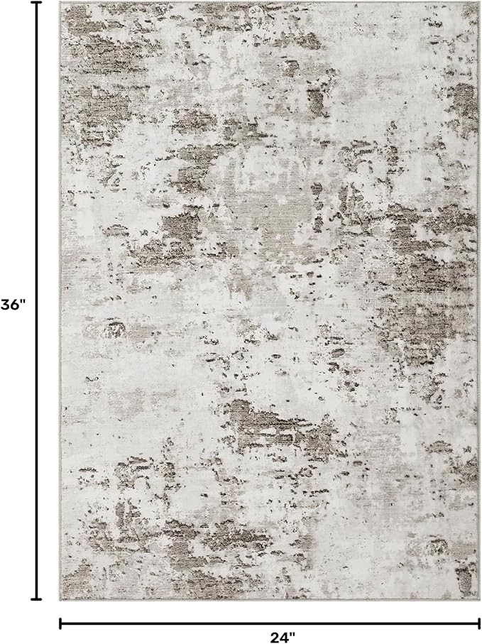 ROYHOME Modern Abstract 2x3 Area Rug Non Slip Non Shedding Low Pile Stain Resistant Rug for Entryway Kitchen Bedroom,Taupe/Beige