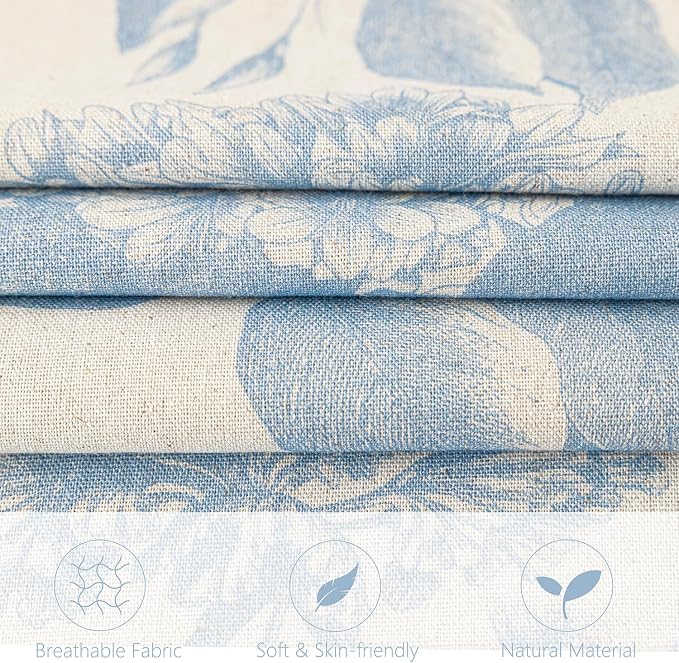 Foindtower Set of 2 Linen Floral Vintage Throw Pillow Covers Neutral Accent Decorative Cozy Cushion Covers Farmhouse Boho Home Decor for Sofa Chair Couch Bedroom Living Room,24×24 Inch,Sky Blue