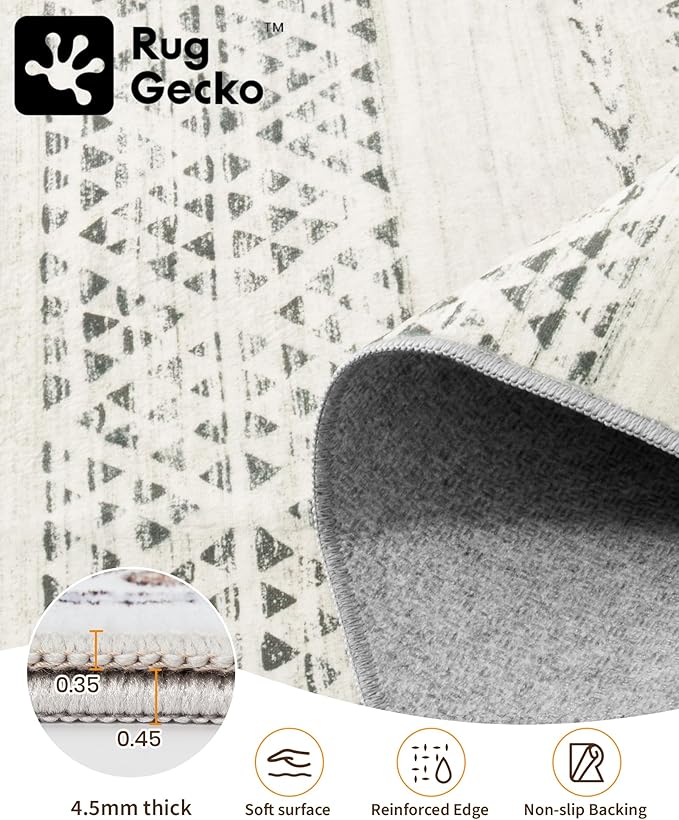 Miukiki 2x8 Runner Rug Moroccan Washable Kitchen Rug Non Slip Indoor Floor Hallway Runner Rug Foldable Carpet for Bathroom Laundry Room with Low Pile(Grey,2'x8')
