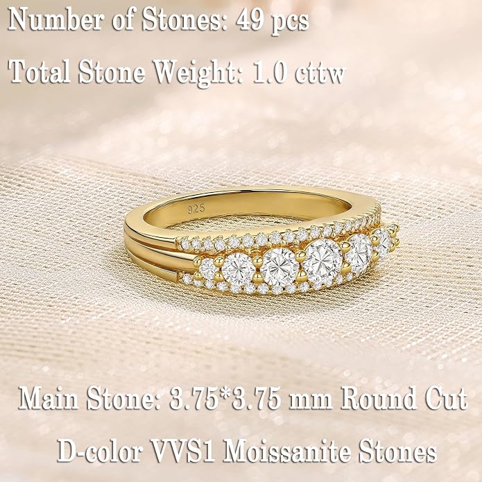 Newshe Jewellery Moissanite Wedding Bands for Women Eternity Ring 925 Sterling Silver Engagement Anniversary Stacking Size