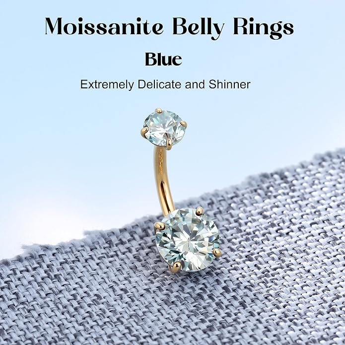 GEMQUEEN Moissanite ＆ G23 TItanium Belly Button Ring 18K Gold Plated Hypoallergenic Internally Threaded Belly Rings 14G Navel Piercing Jewelry For Women Men D Color VVS1 Clarity Brilliant Cut