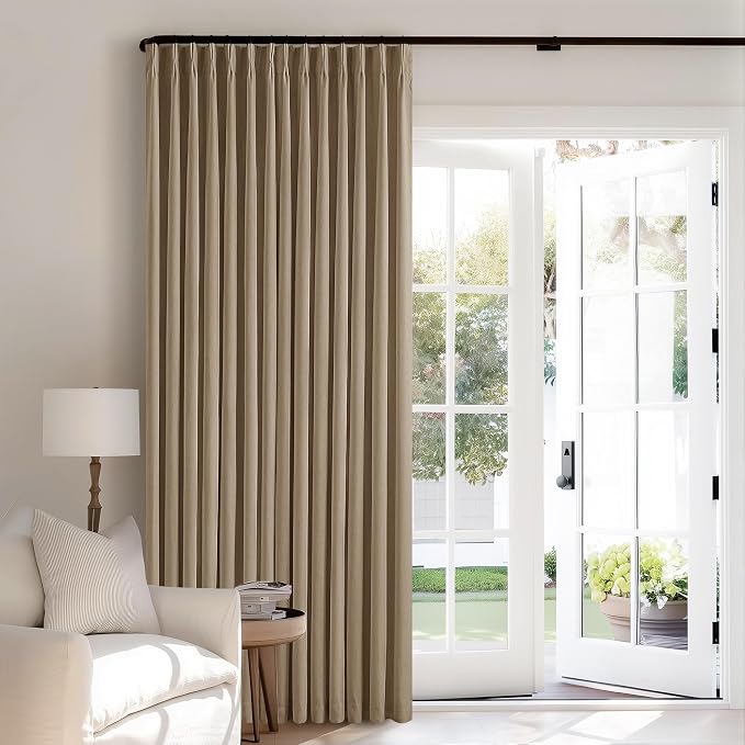 Light Brown Blackout Pinch Pleat Linen Curtains 105 Inches Long for Bedroom | 100% Black Out Curtains Lined 2 Layers, Memory Shape, Noise Reducing, Room Darkening, for Living Room Window, 40x105 2 Panels