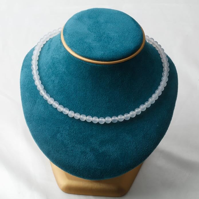 Kakikaki Natural Agate Choker Necklace Sterling Silver Round Beads Strand Necklace for Women