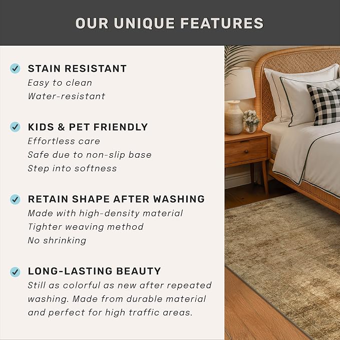 2'6"x8' Brown and Gold Kitchen Runner Rugs Non Skid Washable - 8ft Long Rugs for Hallway, Vintage Abstract Design Entryway Carpet, Neutral Dark Farmhouse Medallion Decor