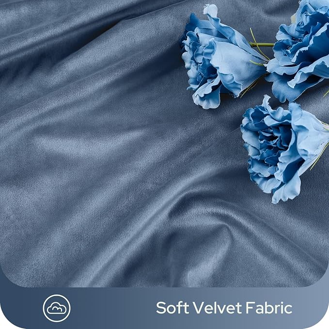 HOMEIDEAS 100% Blackout Blue Velvet Curtains, Thermal Noise Reduction Soft Luxury Vintage Christmas Velvet Curtains for Bedroom Decor, Living Room, Home, 52 X 84 Inch, 2 Panels