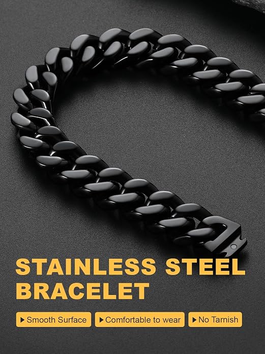 U7 Cuban Link Bracelets for Men Stainless Steel Wrist Bracelet Silver Black Gold Cuban Hand Chain Bracelet for Mens Women, 5/7/9/12mm Width, 7.5/8.3/9 Inch Length Classic Jewelry with Box Packed