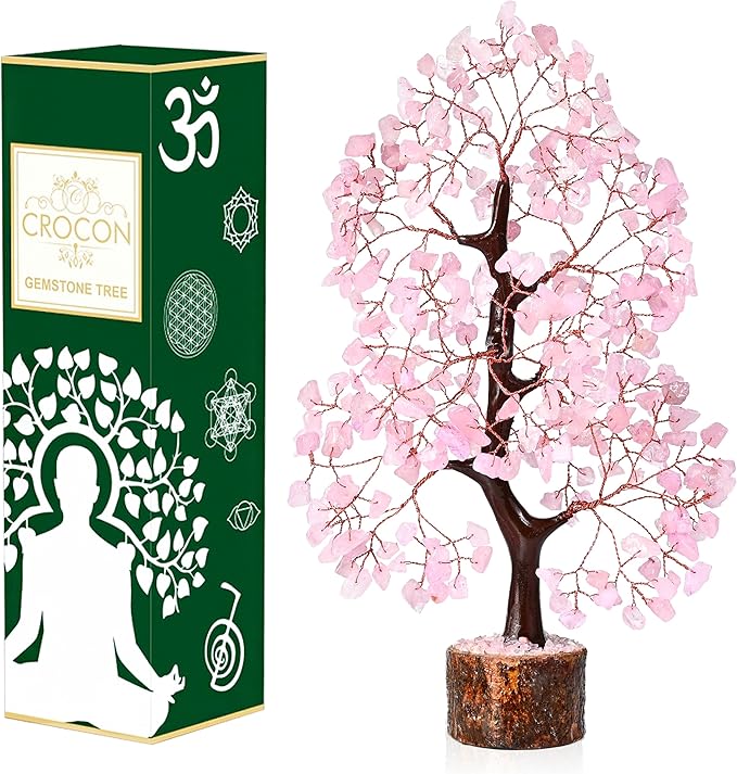 Crocon® Rose Quartz Crystals Tree, Birthday Gifts for Women & Men, Pink House Decor for Shelf, Healing Crystals Spiritual Gift, House Warming Gift New Home, Birthday Gifts - Mom, Sister & Girlfriend