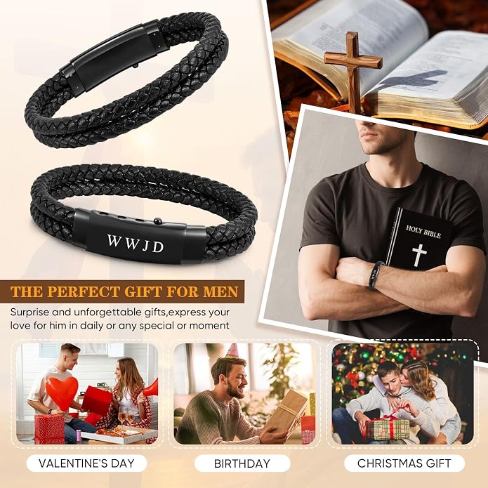 VNOX Men's Inspirational Mantra Engarved Handmade Braided Leather Adjustable Cuff Bangle Bracelet Encouragement Motivational Gift for Men