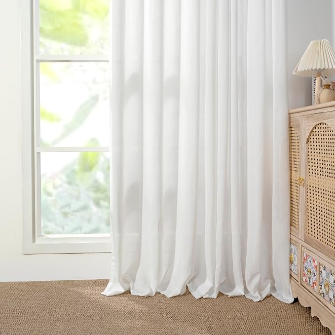 YoungsTex White Linen Curtains 40 Inches Length for Short Window, Light Filtering Drapes Semi Sheer with Grommet Lightweight for Bathroom Kitchen Window Over Sink, 2 Panels, 42 X 40 Inch