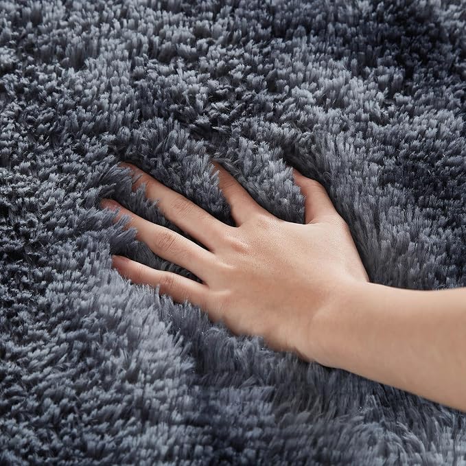 Floralux 8x10 Rugs for Living Room, Tie-Dyed Dark Grey, Ultra Soft Large Shag Bedroom Rug, Fluffy Plush Modern Floor Carpet