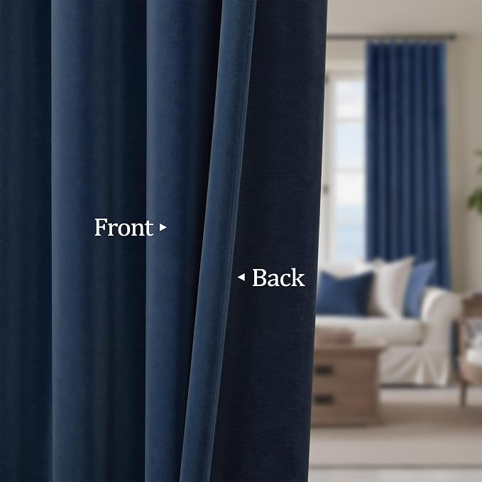 Dark Blue Velvet Curtains 96 Inch Long 2 Panels for Boys Bedroom Luxury Thick Thermal Insulated Curtain for Summer Heat Blocking Light Navy Blue Drape for Living Room Divider Nautical Space 8ft Length