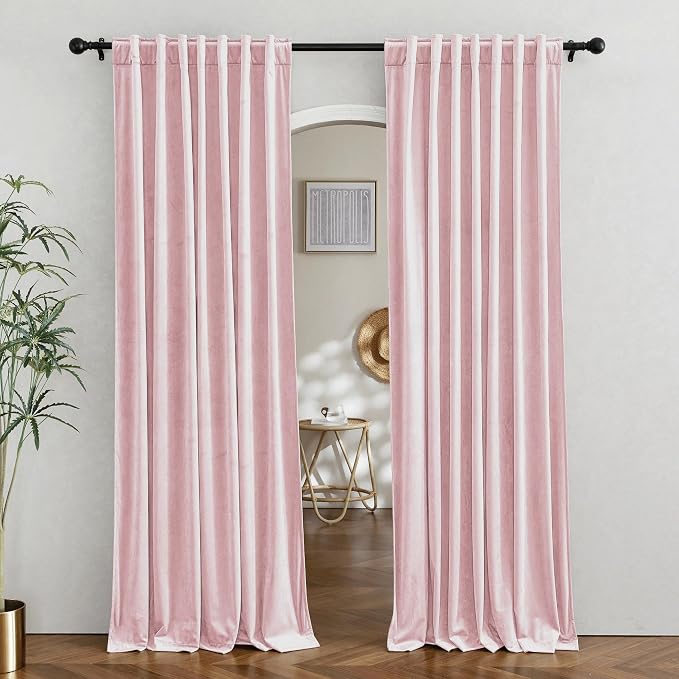 RYB HOME Blush Pink Velvet Curtains for Bedroom Living Room, Thermal Insulated Privacy UV Heat Blocking Luxurious Soft Rod Pocket Back Tab Drapes for Nursery, 42" W x 63" L, 2 Panels