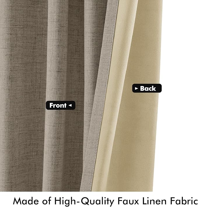 MIULEE 100% Blackout Linen Curtains 42 x 63 Inch Faux Linen 2 Panels | Thermal Insulated, Room Darkening Drapes for Bedroom Living Room, Back Tab Rod Pocket Pinch Pleated, Solid Luxury Decor