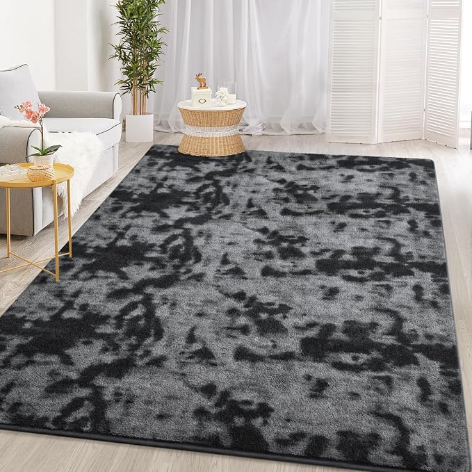 Gifeas Large Ultra Soft Modern Area Rugs for Living Room Bedroom, 7x10 Feet Tie-Dyed Dark Grey Thickened Memory Foam Indoor Carpets, Non-Slip Comfy Rug for Boys Girls Nursery Room Home Decor