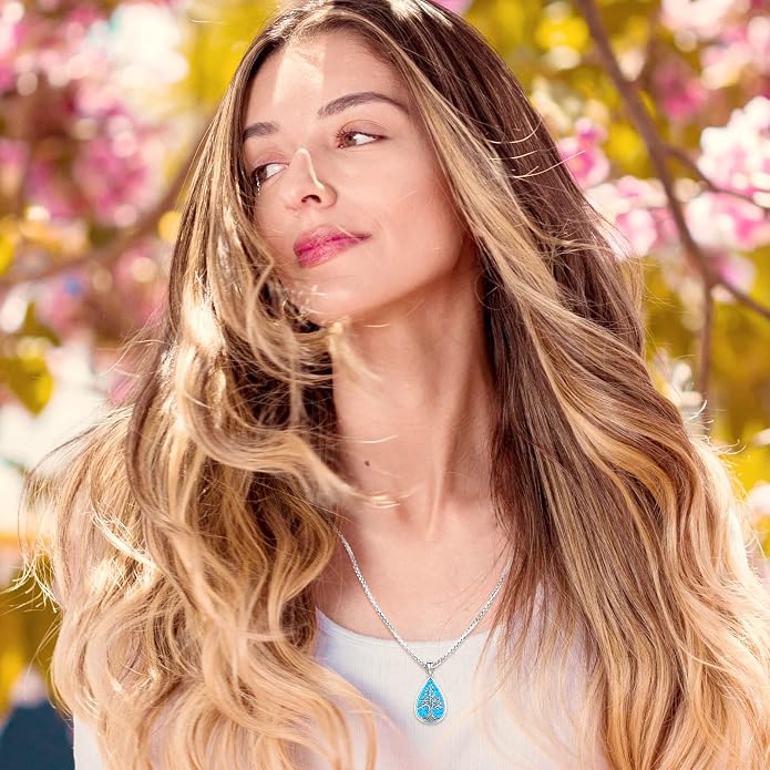 Jewelry Gifts - Tree of Life Necklace Sterling Silver Abalone Shell/Opal/Moonstone/Black Onyx/Turquoise/Malachite/Crystal Family Tree of Life Jewelry for Women Men