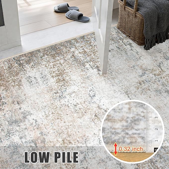 Washable Area Rug 2x3 Entryway Rug: Washable Modern Abstract Soft Thin Rug Indoor Floor No Slip Stain Resistant Carpet for Bedroom Dining Room Farmhouse Nursery Home Office - Brown Grey