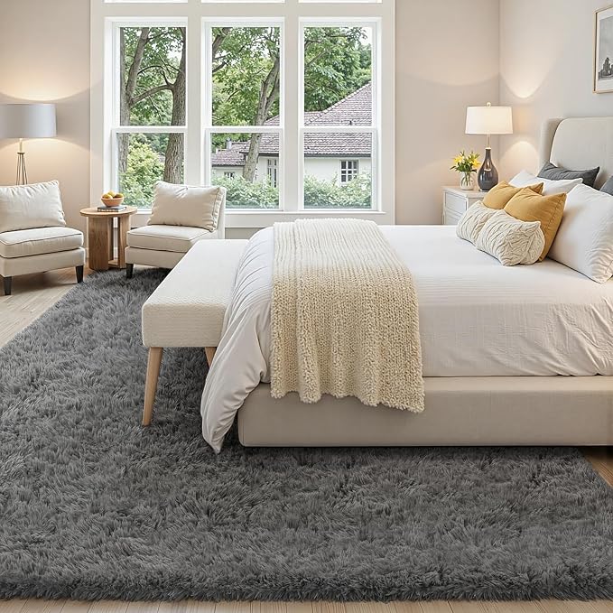 6x9 Area Rug for Living Room, Ultra Soft Fluffy Shag Rugs for Bedroom, Non-Slip Large Fuzzy Plush Rug Indoor Floor Carpet for Nursery Kids Office Dorm Modern Decor, Dark Gray