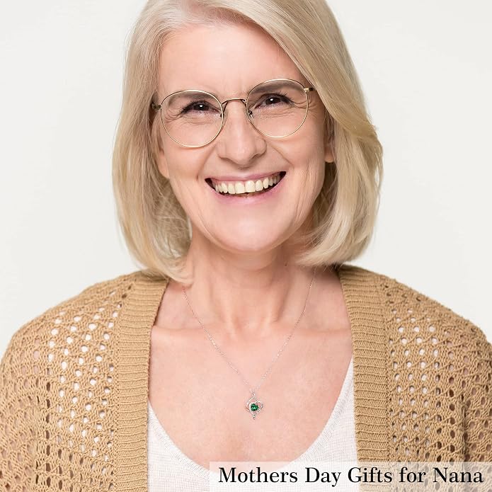 Nana Gifts Sterling Silver Heart Birthstone Necklaces, I Love You Nana Gifts for Mothers, Grandma
