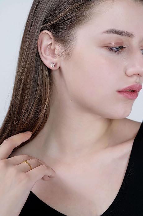 Butterfly Earrings Sterling Silver Tiny Butterfly Stud Earrings for Women Gold Minimalist Earrings Dainty Hypoallergenic Earrings for Sensitive Ears Mothers Day Gifts for Wife