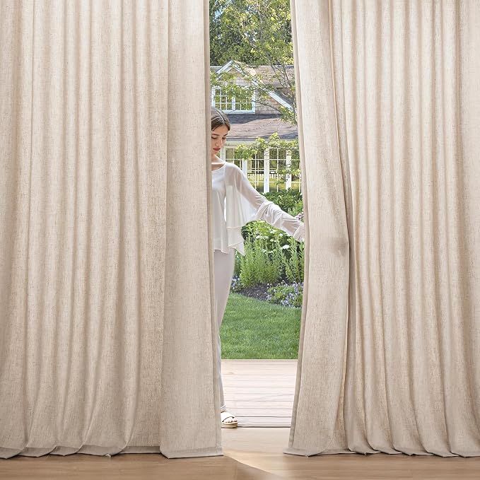 MIULEE Non-See-Through Privacy Linen Curtains 52W x 84L Inch Beige | 2 Panels, Light Filtering, Semi Sheer Window Curtains, Farmhouse Textured, Back Tab Drapes for Bedroom Living Room