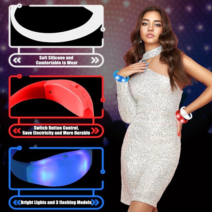 30 Pcs LED Glow Sound Activated Flashing Light Up for New Years Eve Glow in the Dark Party Supplies Christmas Party Favors Birthday Gift Carnival Concerts Night Events