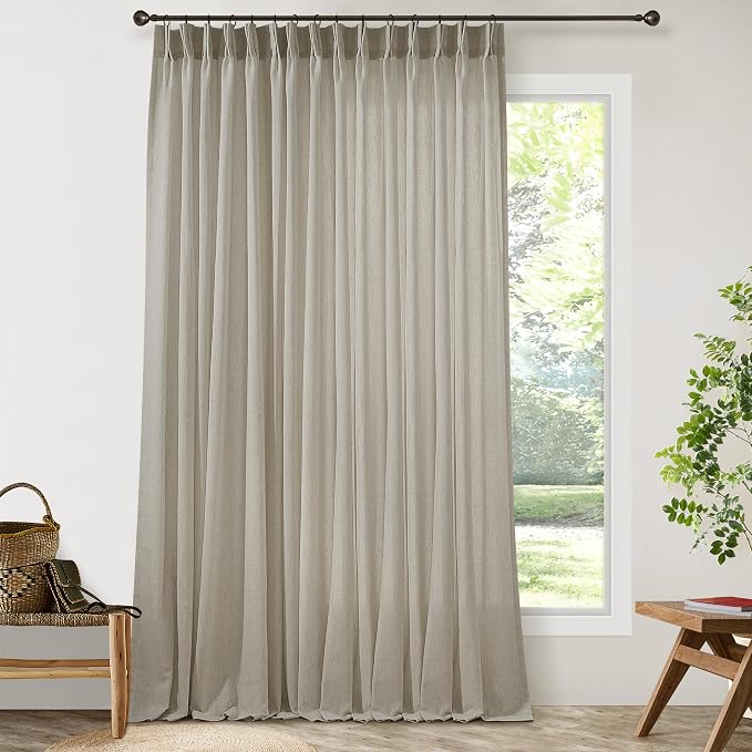 Extra Wide 100x90 Inch Curtains Linen Textured Burlywood Birch | Light Filtering Semi Sheer Drapes, for Track System, Modern Farmhouse, Pleat Curtain, for Living Room Sliding Glass Door