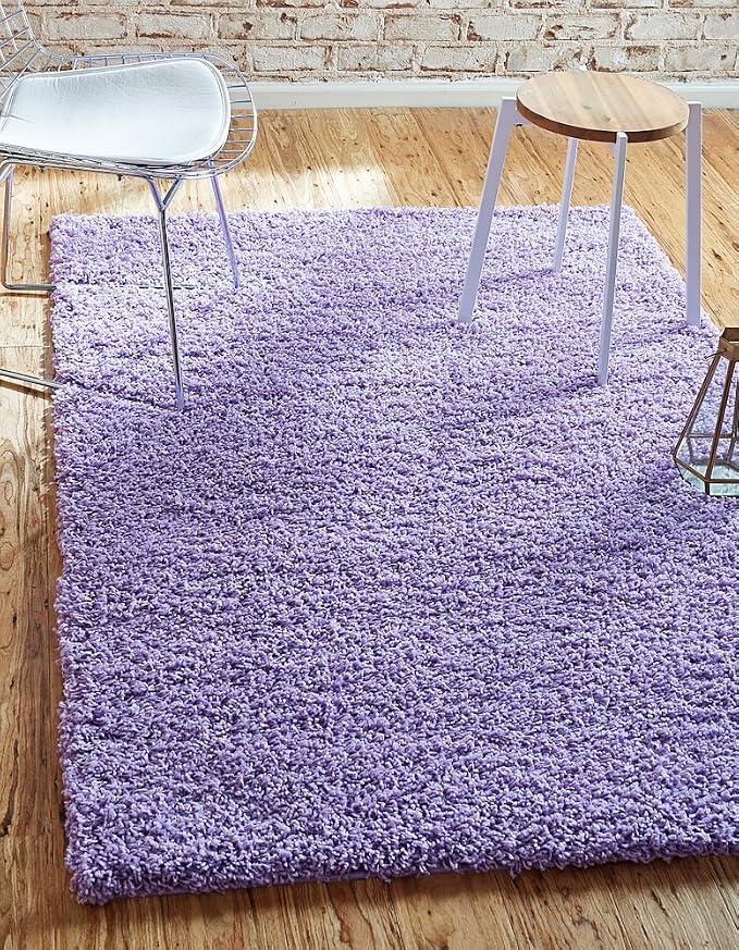 Unique Loom Solid Shag Collection Area Rug (4' 1" x 6' 1" Rectangle, Lilac) | Modern solid area rug for living room, bedroom & dining room. Stain-resistant, easy-care, kid & pet friendly