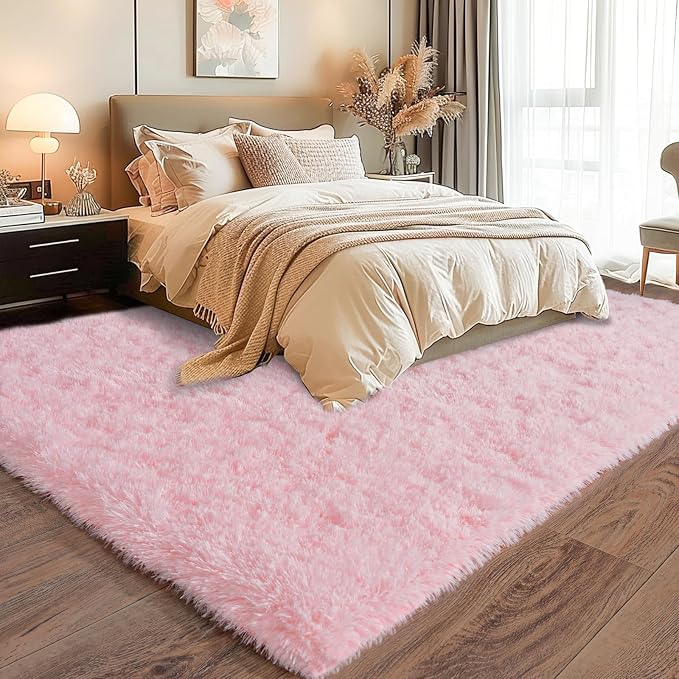 Dssimo Pink Rug for Bedroom Living Room, 6x9 Soft Fuzzy Furry Shag Area Rug | Large Plush Fluffy Upgrade Non-Slip Pink Rugs for Girls Nursery Kids Room Dorm Room Home Decor, Indoor Floor Carpet