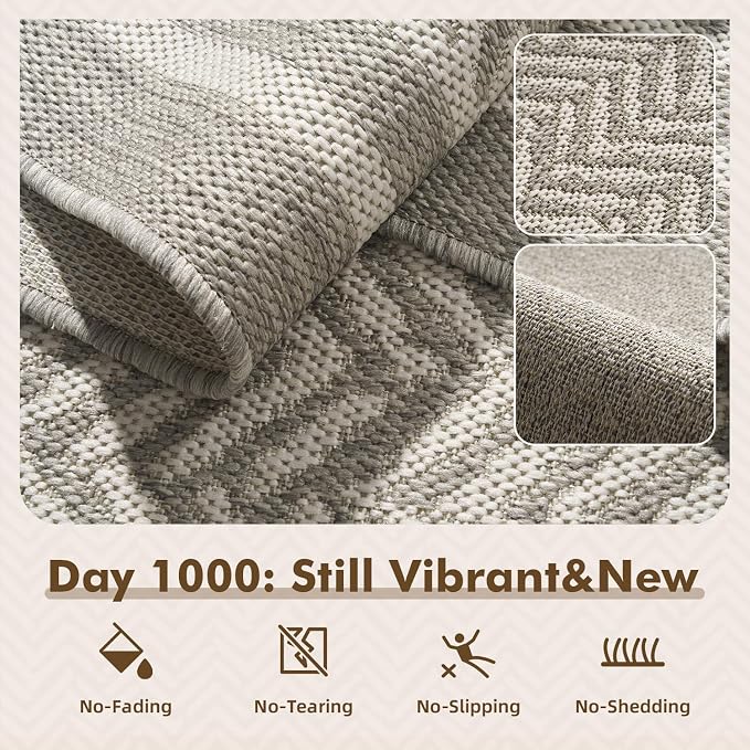 MontVoo-Outdoor Rug-Patio Rug 8x10 Polypropylene Indoor Outdoor Rugs Outdoor Carpet for Patio Deck Balcony Porch, Textured Weave, Durable for High Traffic, Fade-Resistant, Boho Farmhouse Silver Grey