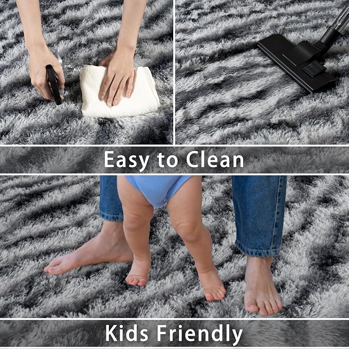 Dssimo Zebra Rug 9x12 for Living Room，Fluffy Large Area Rugs for Bedroom | Shaggy Fuzzy Upgrade Non-Slip Zebra Print Rug for Nursery Kids Room Dorm Room Home Decor, Indoor Plush Floor Carpet