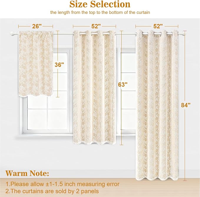 Yinhua Blackout Curtains for Bedroom Double Layer Beige Curtains for Living Room 84 Inches Long Nursery Curtain with Tiebacks, Thermal Insulation Grommet Drapes for Toddler, 52" W x 84" L