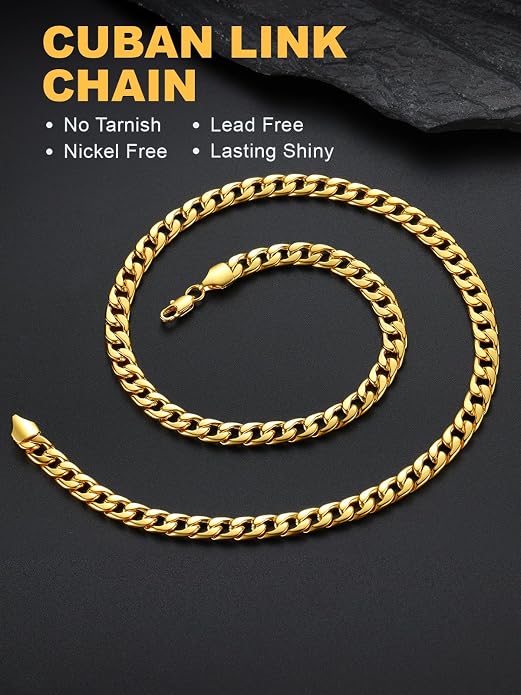 U7 Cuban Link Chain for Men Women Stainless Steel Curb Necklace, 7/9/12/15 MM Chunky Chain Silver/Gold/Black Mens Hip Hop Jewelry 18''-30''